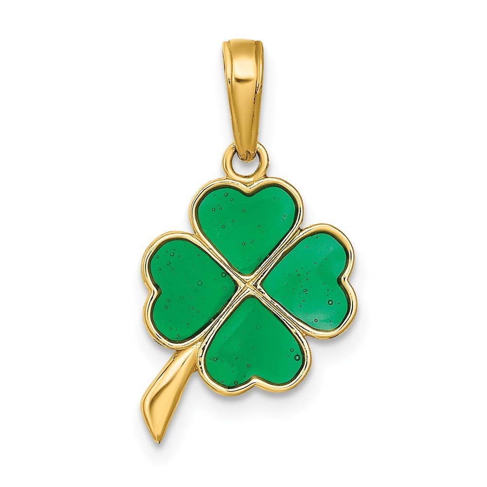 14k Yellow Gold 4-Leaf Clover Shamrock Enameled Necklace Charm Pendant